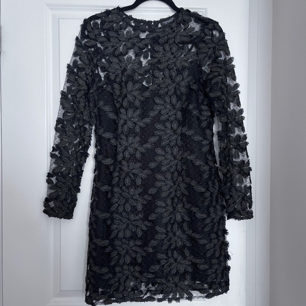 TOPSHOP lace appliqué cocktail dress size 6 black